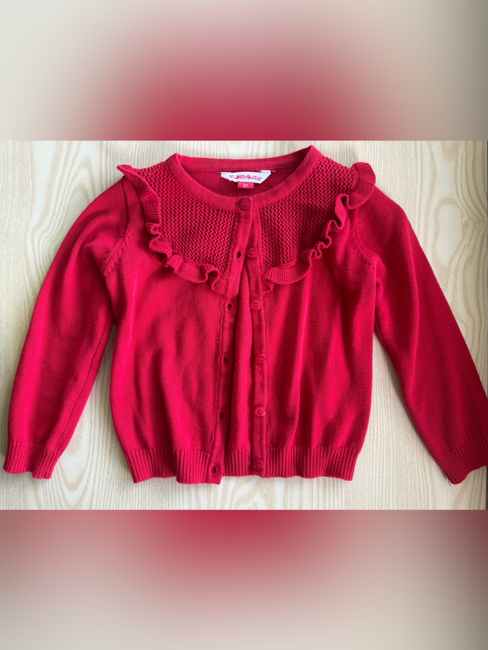 Ruffle Butts Bright Red Ruffle-Detail Cardigan